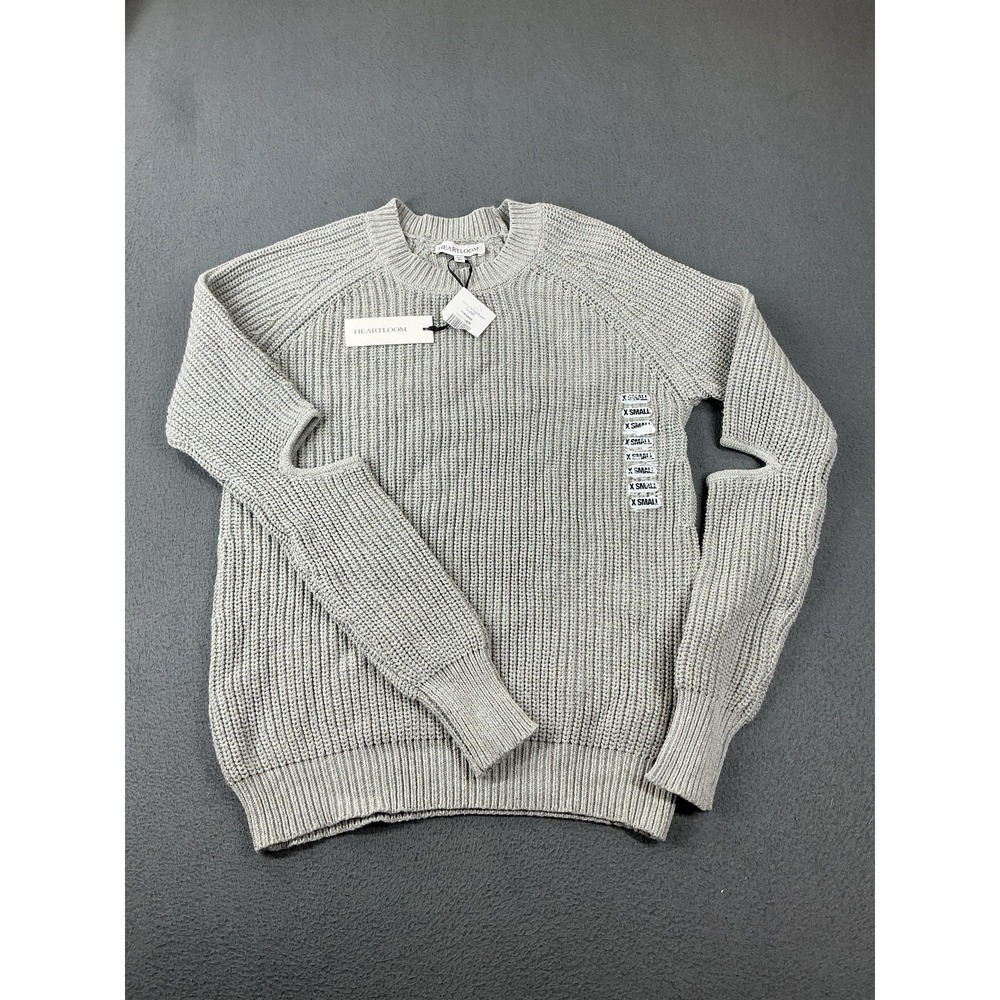 HEARTLOOM Sweater Womens XS Gray Chunky-Knit Acrylic Cotton Pullover Raglan